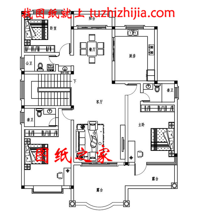 大气美观乡村三层楼房设计户型图，占地168平方米