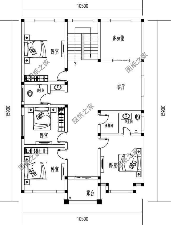 160平方米经典乡村二层房屋设计图纸