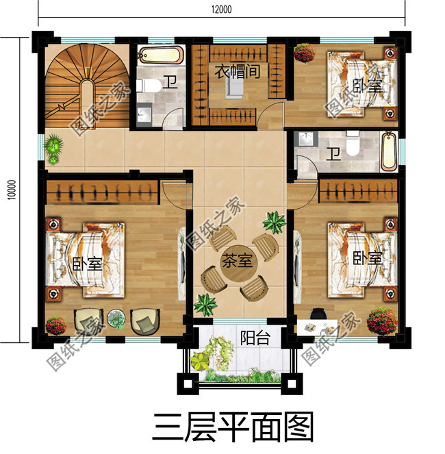 120平方米新农村四层别墅设计图纸12X10米50万以内