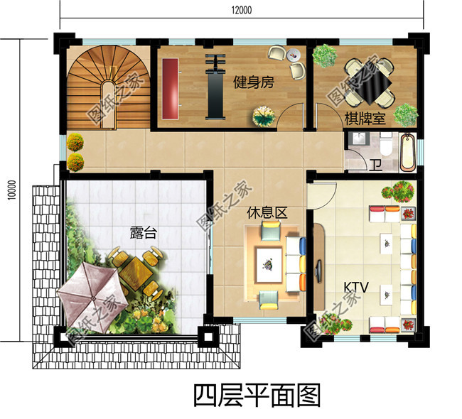 120平方米新农村四层别墅设计图纸12X10米50万以内