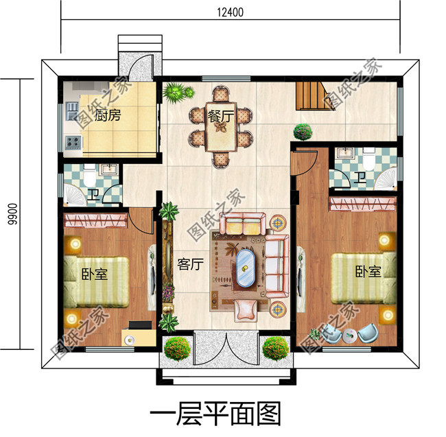 125平方米新农村二层房屋施工设计CAD图纸加效果图