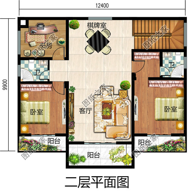 125平方米新农村二层房屋施工设计CAD图纸加效果图