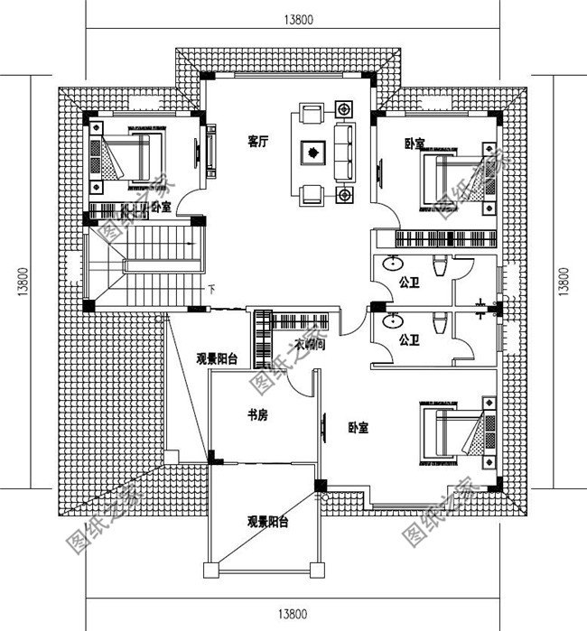 185平方米新农村二层CAD施工设计图纸带效果图