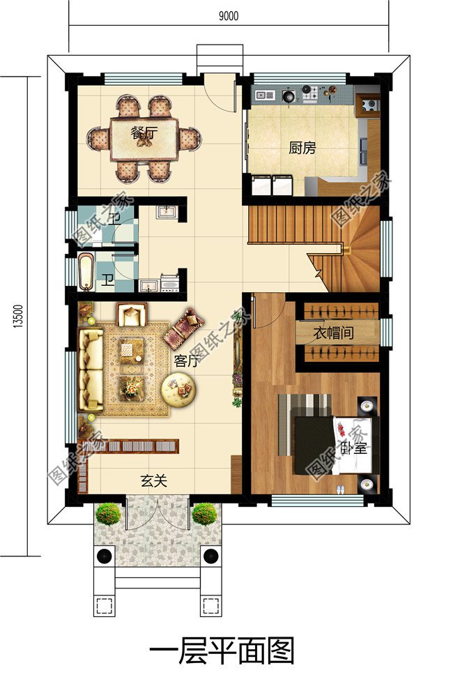 小户型现代新农村三层房屋设计建筑图及效果图