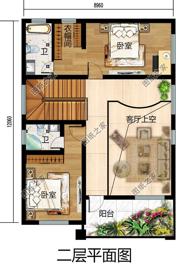 二层农村房屋设计图纸，带效果图和全套施工方案图