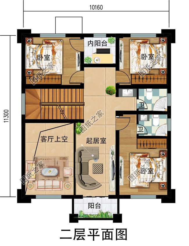 120平方米新农村房屋设计图纸，新中式效果图，3层住宅设计方案