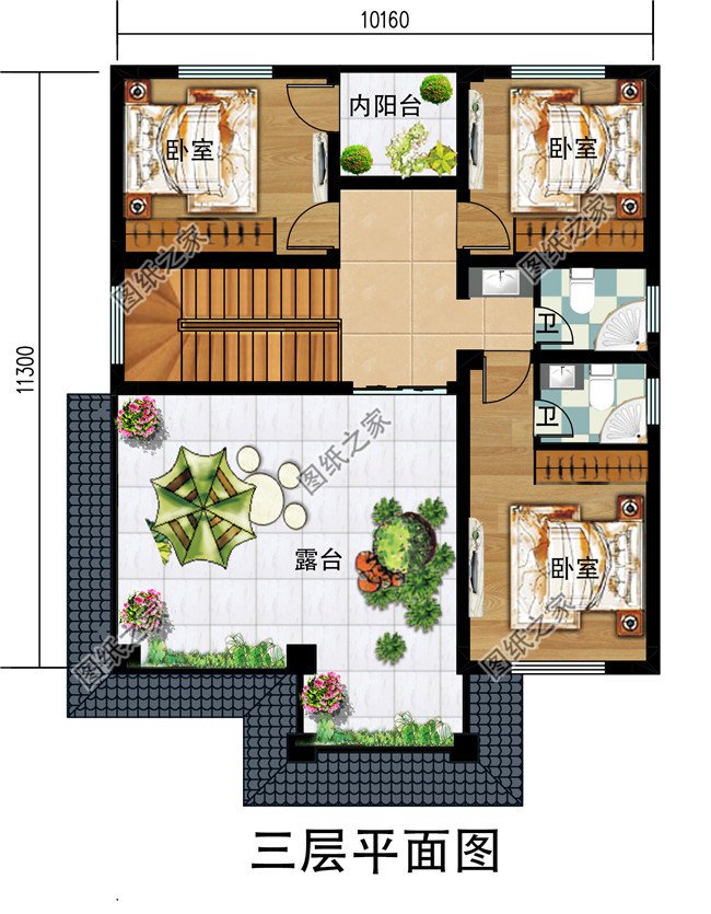 120平方米新农村房屋设计图纸，新中式效果图，3层住宅设计方案