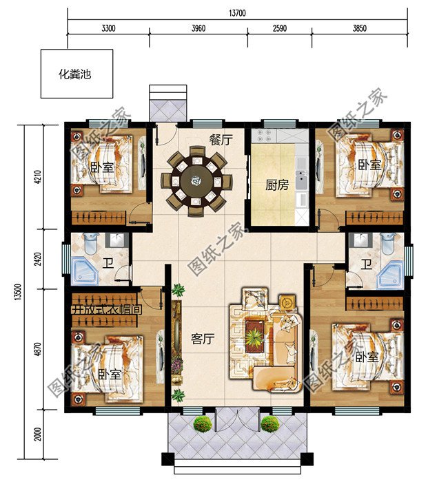 农村17万元一层自建别墅设计图，外观简洁，户型方正