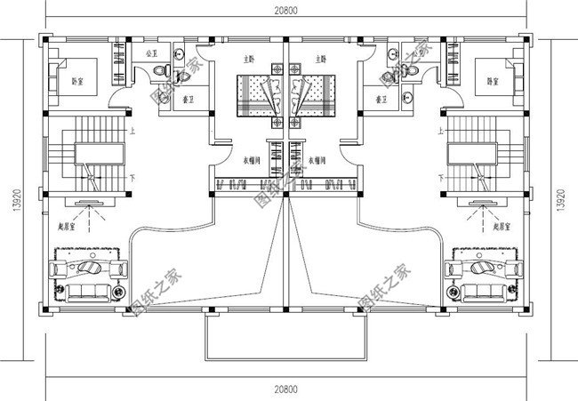 250平方米农村豪华欧式三层兄弟双拼别墅设计图