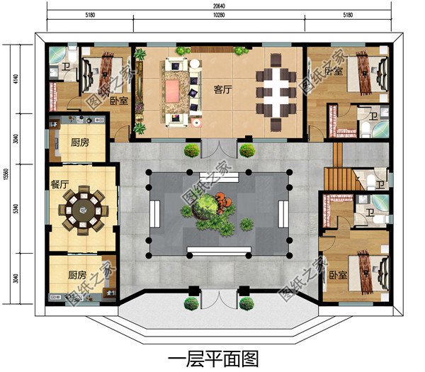 高端大气中式四合院二层别墅小楼设计图，外观古香古色