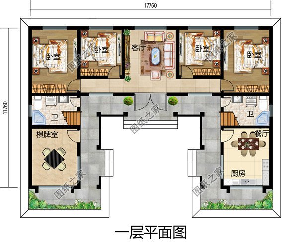 私人二层中式四合院别墅建筑设计图，新农村经济实用户型