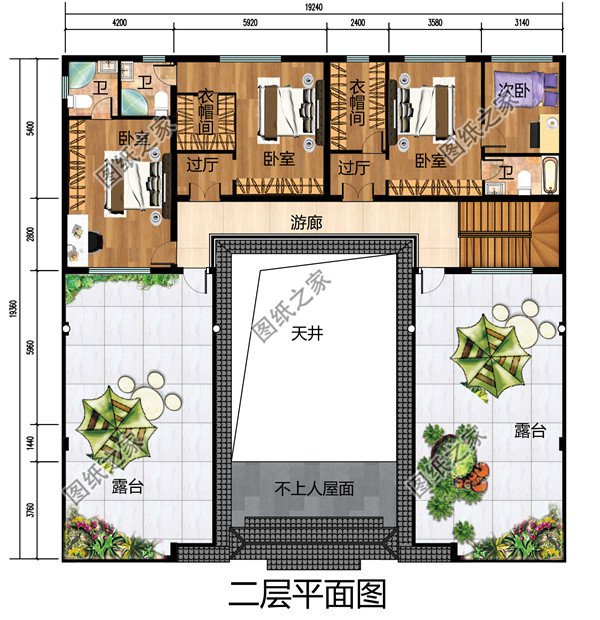 240平方米新农村四合院两层楼房施工设计图纸带外观图