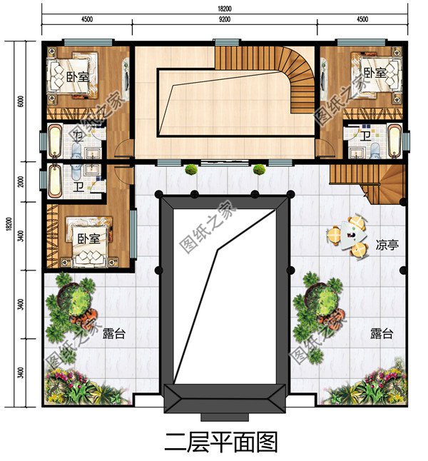 新款中式二层四合院住宅设计图，农村自建带露台设计