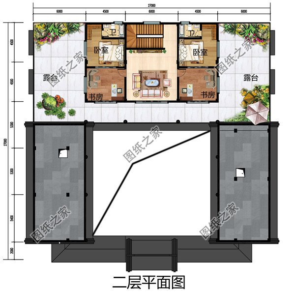 仿古中式四合院别墅设计户型图，外观图古典风格