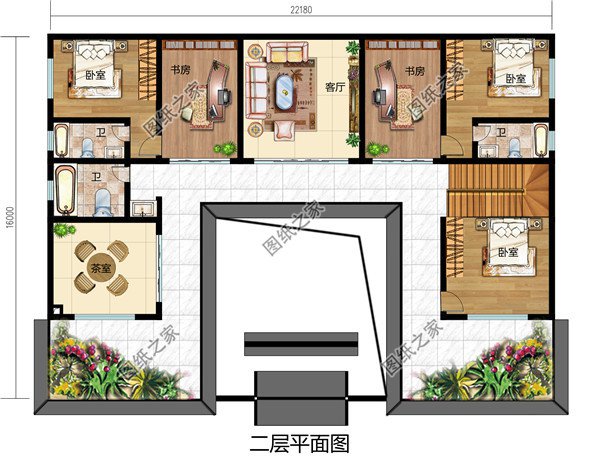 新款的农村自建房子中式二层四合院别墅设计图，占地300平左右