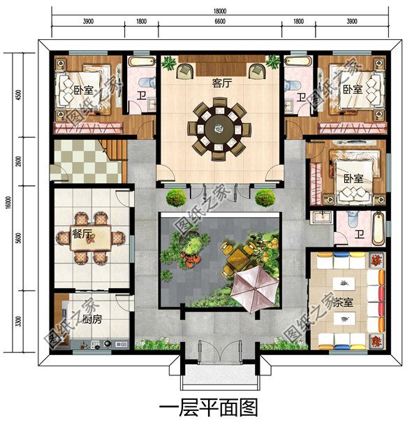 农村小型四合院设计效果图及施工图，传统中式，四面建房