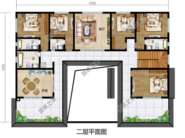 农村二层带车库四合院别墅设计图，新中式外观图片，户型实用方便