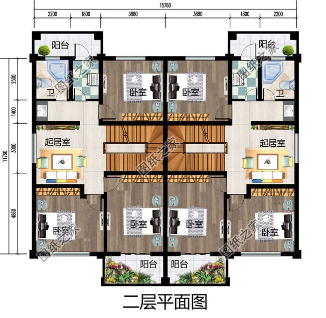 乡村兄弟二层小户型双拼房屋别墅设计图，造价低，面积小