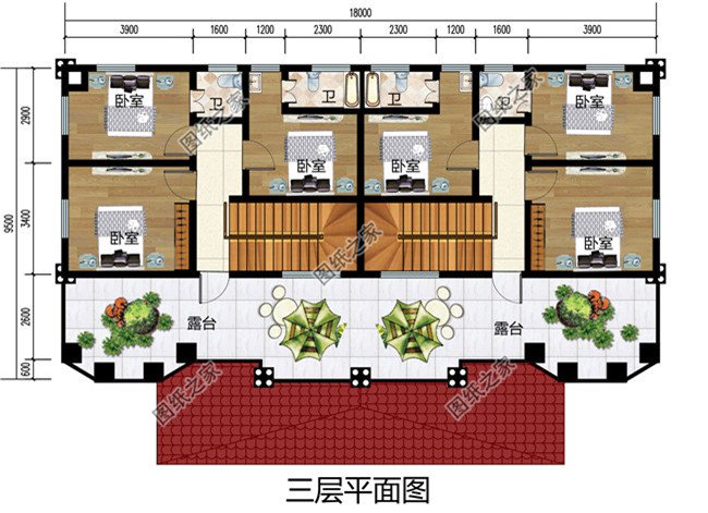 170平方米欧式三层双拼别墅建筑设计图纸及效果图片