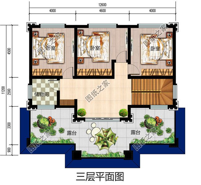 125平方米三层新农村房屋建筑施工设计图带外观图