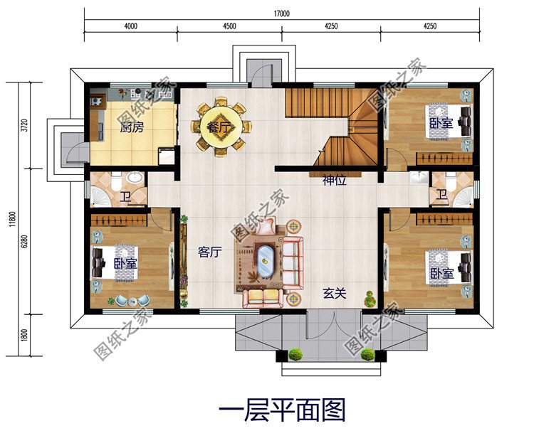 独栋两层四开间房子施工设计图纸及效果图片，大气时尚