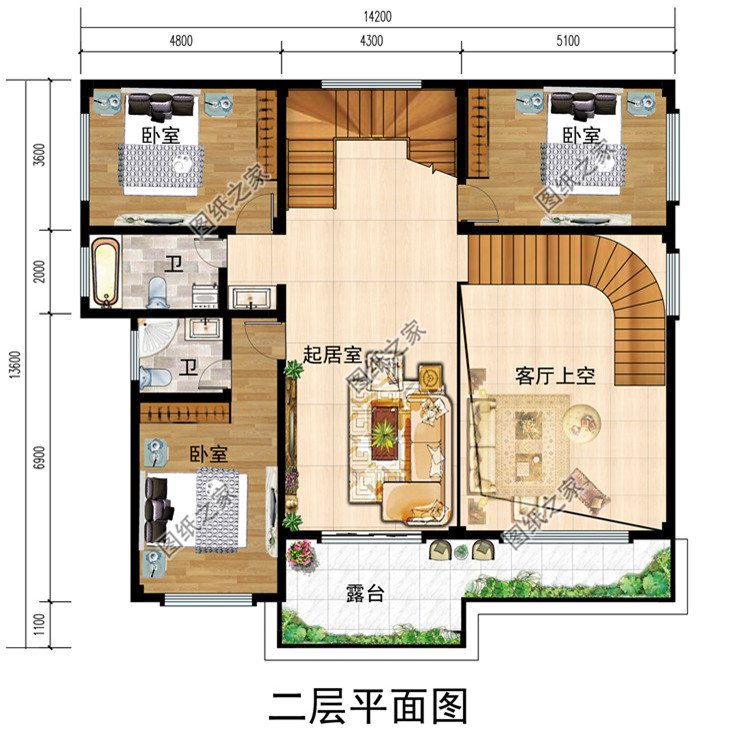 新式160平方米农村三层楼房设计图，客厅中空