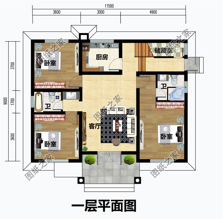 二层精致小别墅一层户型图