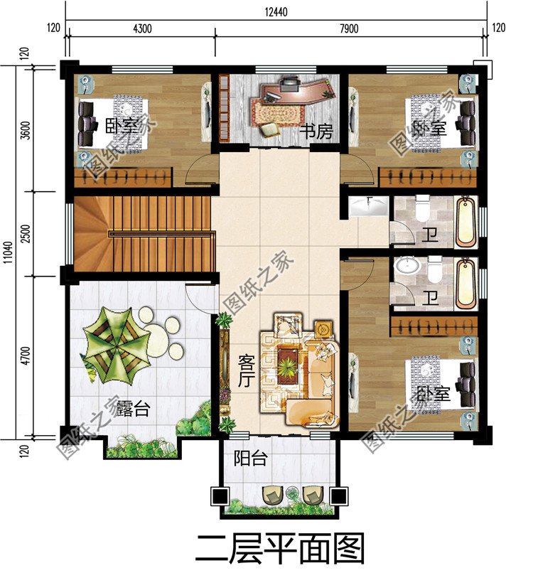 二层新中式别墅二层户型图