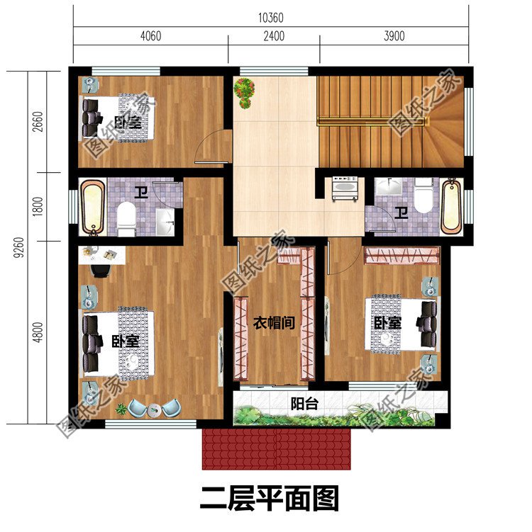 二层欧式小户型别墅二层户型图