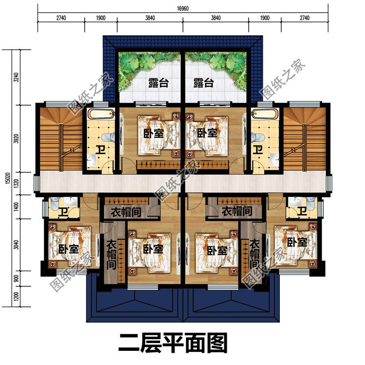 45万新中式二层双拼自建房别墅设计图，平屋顶设计