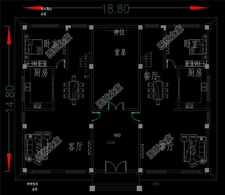 三层双拼自建房一层设计图