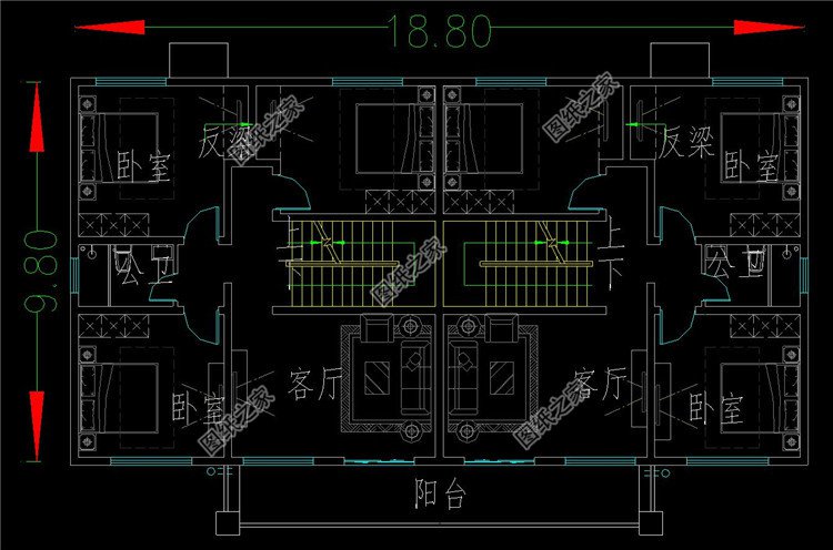 二层欧式双拼自建房二层户型图