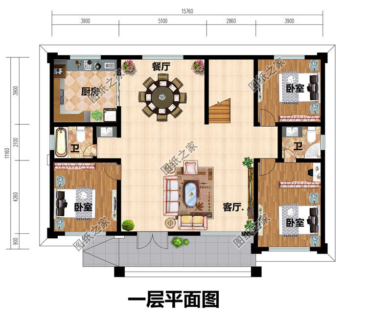 170平方米欧式农村两层小别墅设计图纸带外观图，精致好看