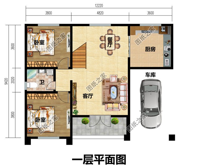 带开放式车库二层农村自建别墅设计方案，造价仅15万