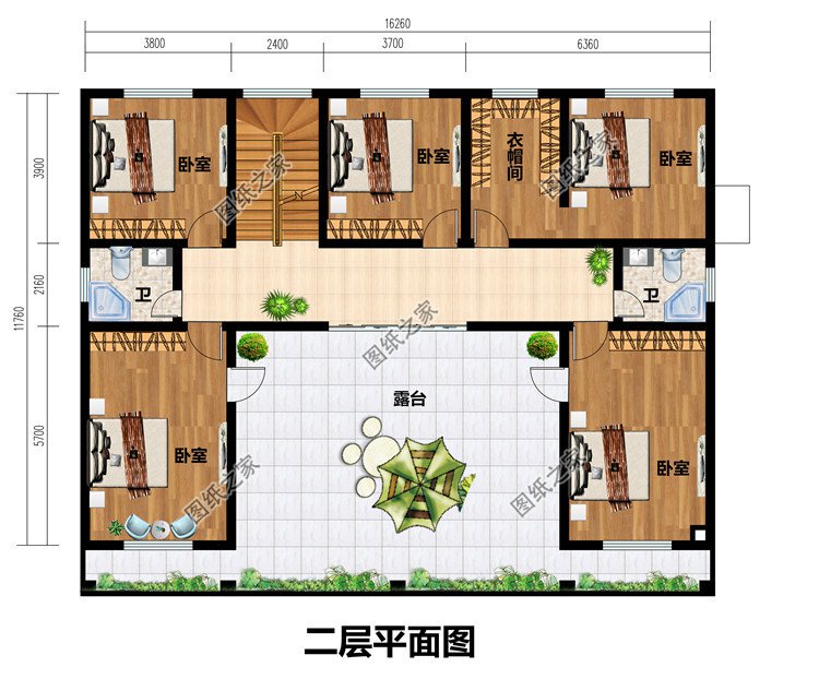 农村中式二层4开间别墅图纸设计方案图，带车库户型