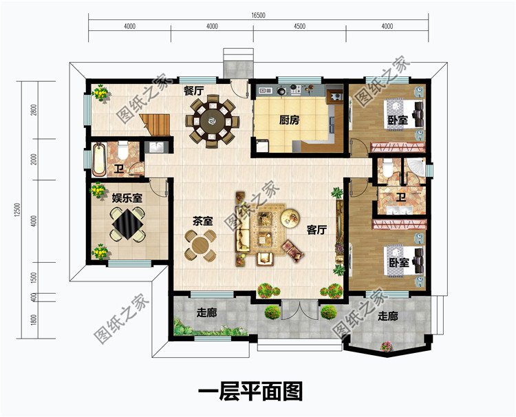 新款二层农村别墅设计一层平面图