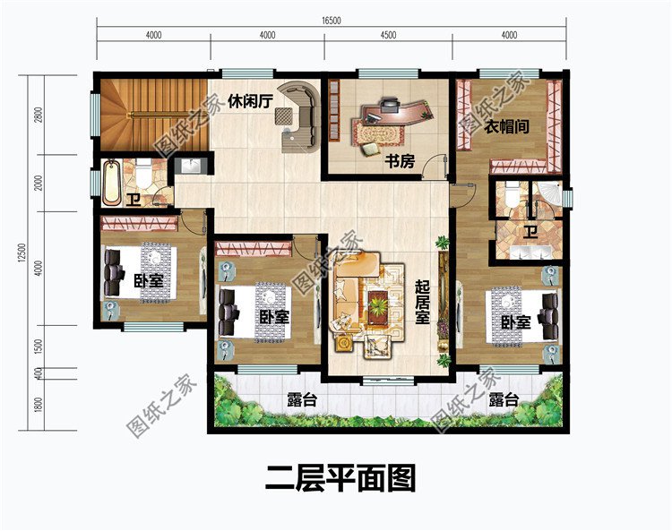 新款二层农村别墅设计二层平面图