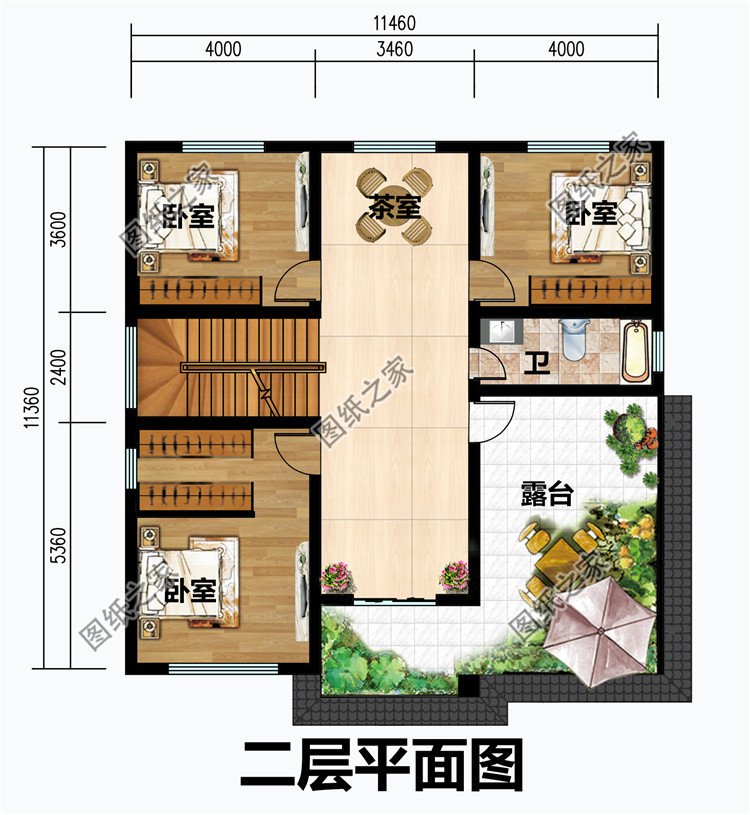 简单农村二层自建房设计图二层平面图