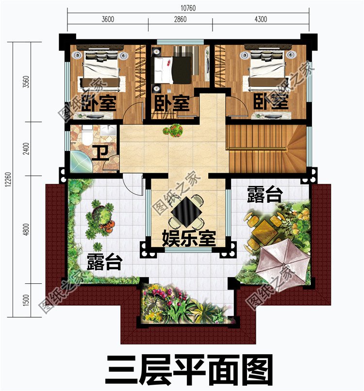 农村二层半楼房效果图及全套设计图纸