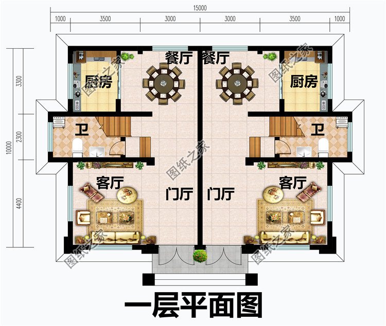 三层小面积双拼别墅设计图一层平面图