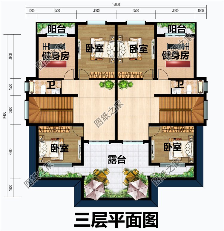 小面积双拼别墅设计图三层平面图