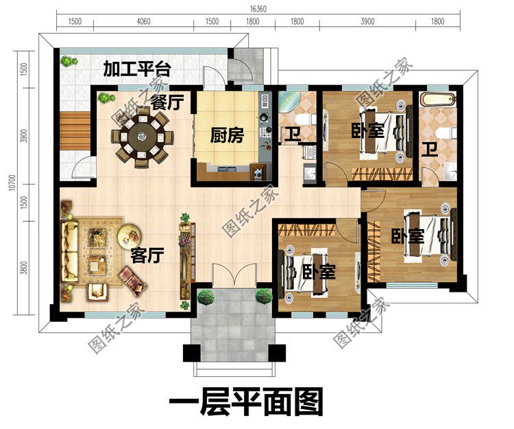 160平欧式二层别墅设计图一层平面图