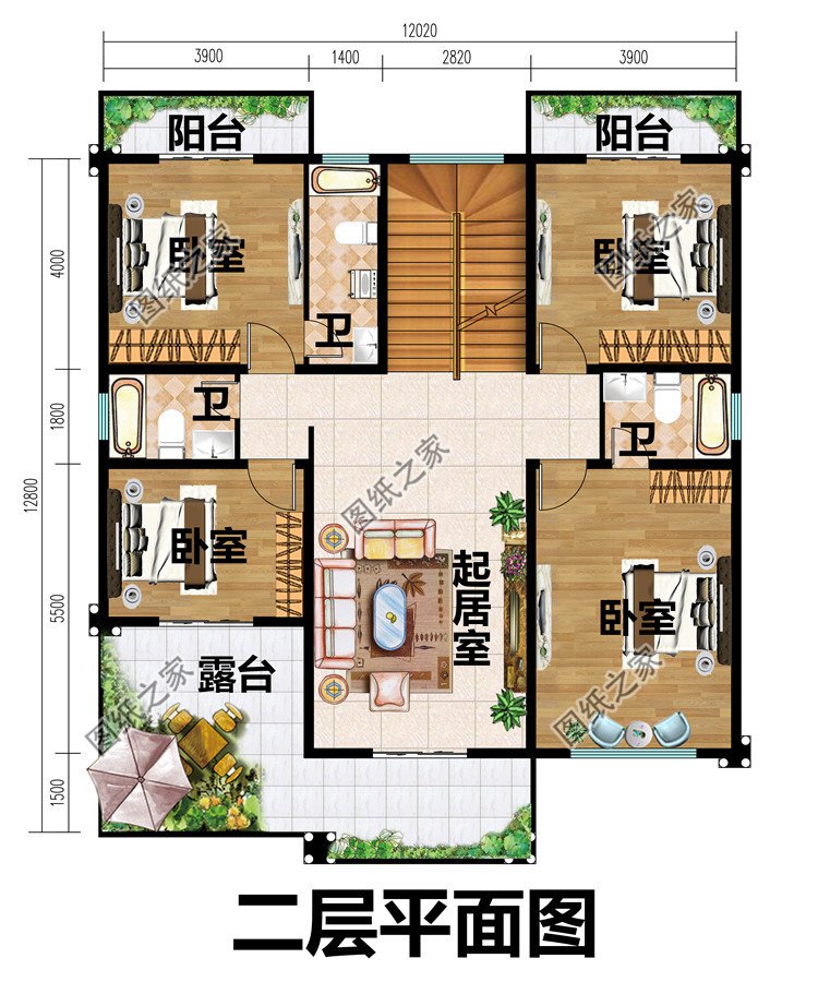 平顶二层别墅设计图二层平面图