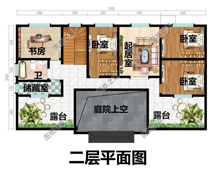 160平方米现代新农村四合院两层别墅施工图