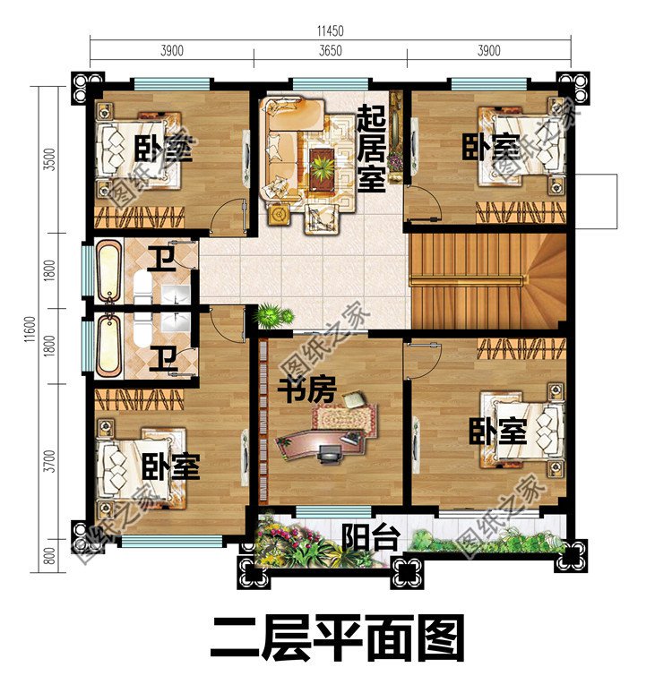 二层简欧风格自建房别墅户型设计图