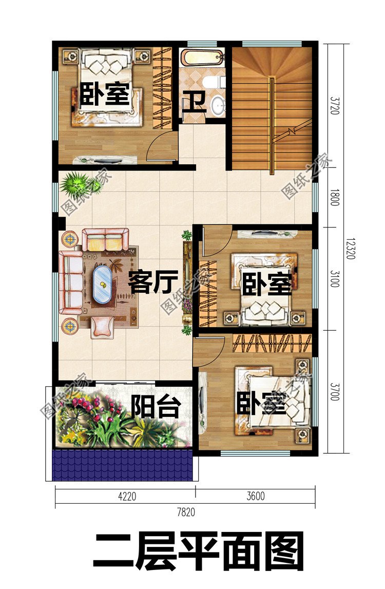 90平方米小户型自建三层房屋设计图