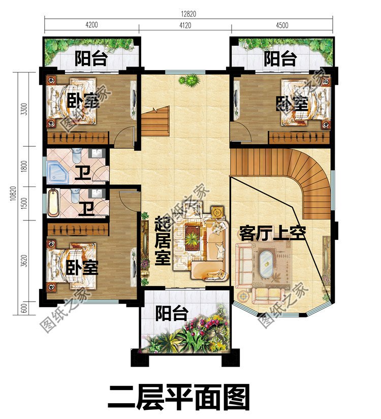 农村三层欧式别墅豪宅户型图设计方案