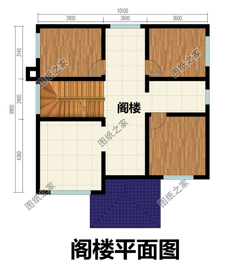 100平实用二层半小别墅阁楼平面图