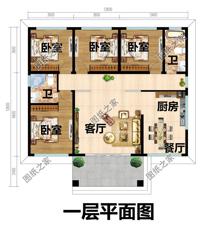 12米x12米一层自建房设计图一层布局图