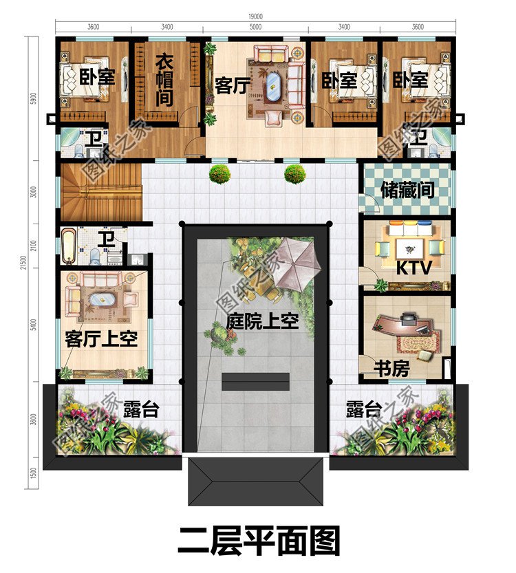 最美中式合院别墅图二层平面图